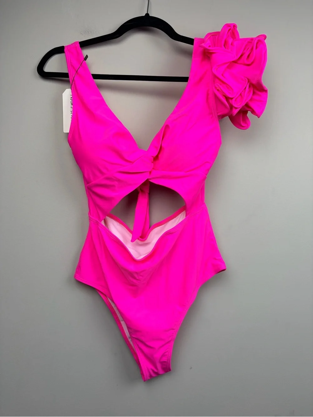 Sporlike Womens S Hot Pink One Piece Swimsuit Ruffle Cutout Tie Front NWT
